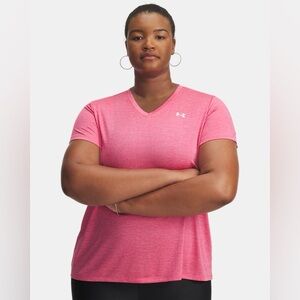 Under Armour HeatGear Pink V Neck Athletic Shirt Women’s XXL Running Gym